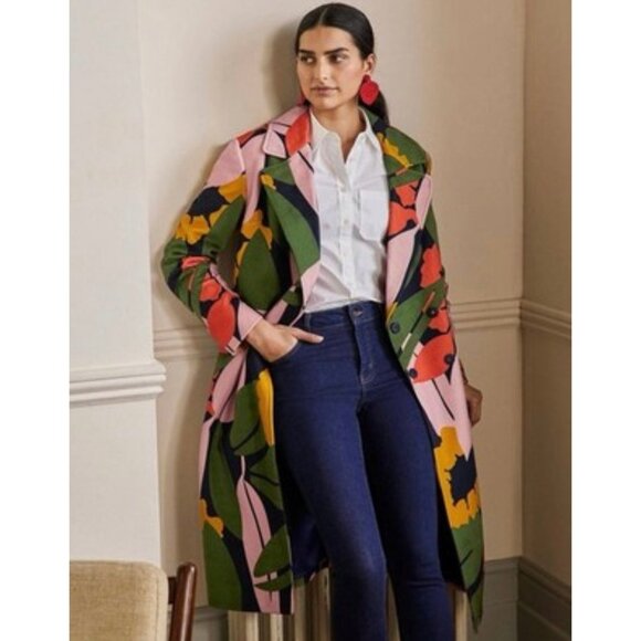 Boden Jackets & Blazers - Boden Constance NWT Womens 10 Abstract Floral Wool Coat Bold Colorful Outerwear